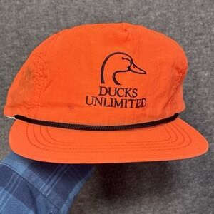 Vintage 80s Ducks‎ Unlimited Blaze Orange Hat Cap StrapBack Hunting Waterfowl
